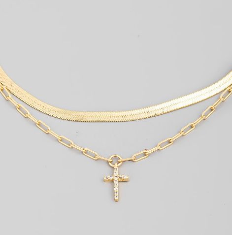 Snake and Cross Double Necklace