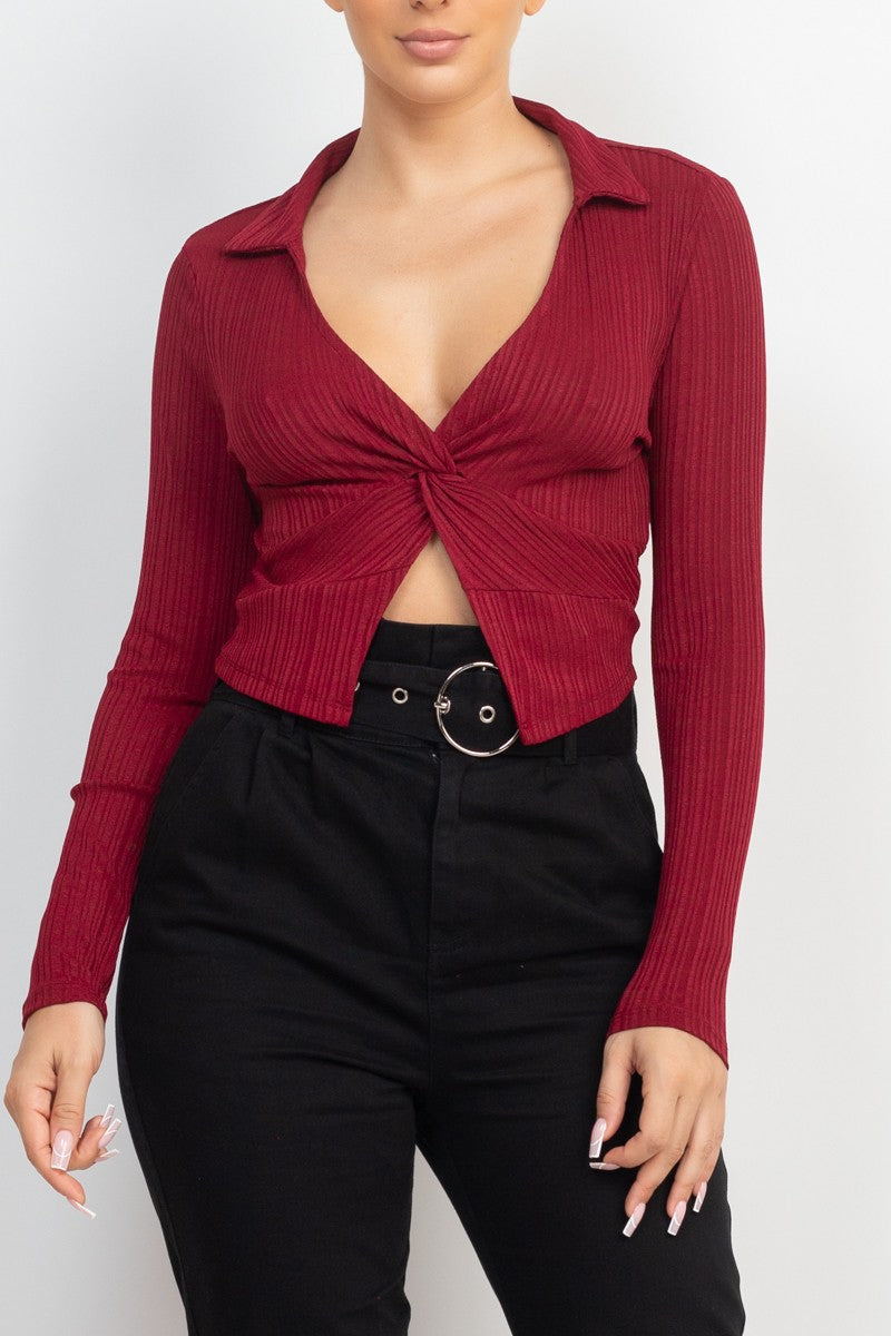 Twisty Collared Crop Top